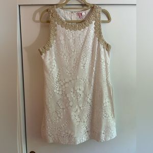 Lilly Pulitzer Donna Gold Trim White Lace Romper